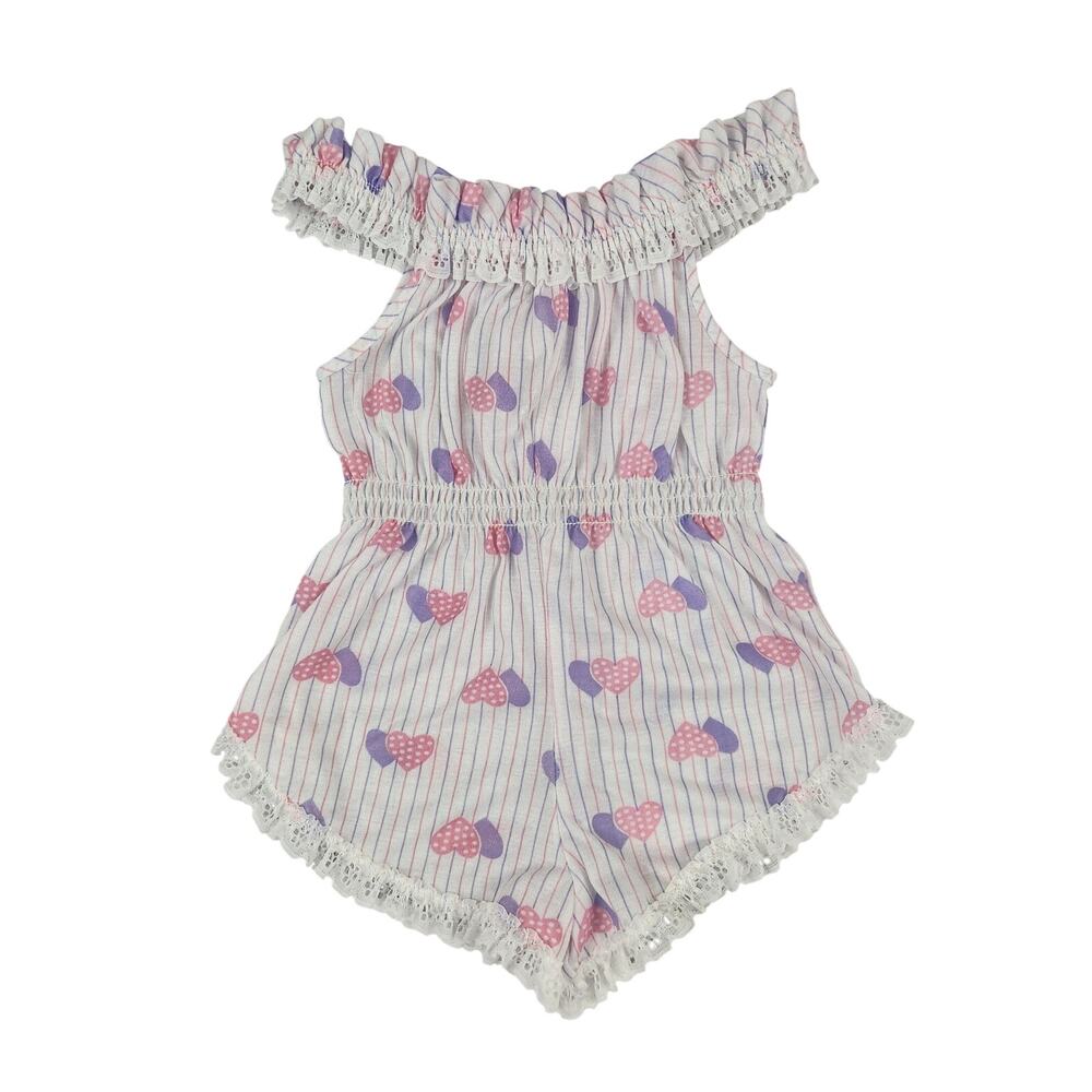 Candlesticks 2T Girl Vintage Heart Stripe Lace Pajama Romper 90s Coquette